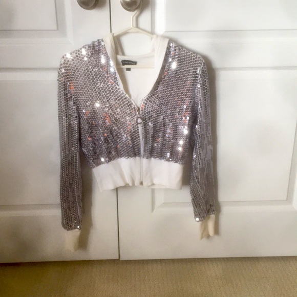 bebe Jackets & Blazers - Bebe sequin-embellished Crop Zippered Jacket with hoodie
